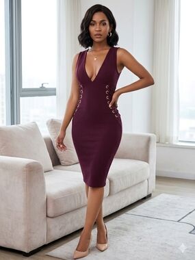 iris Sleeveless Lace-Up Midi Dress in Plum